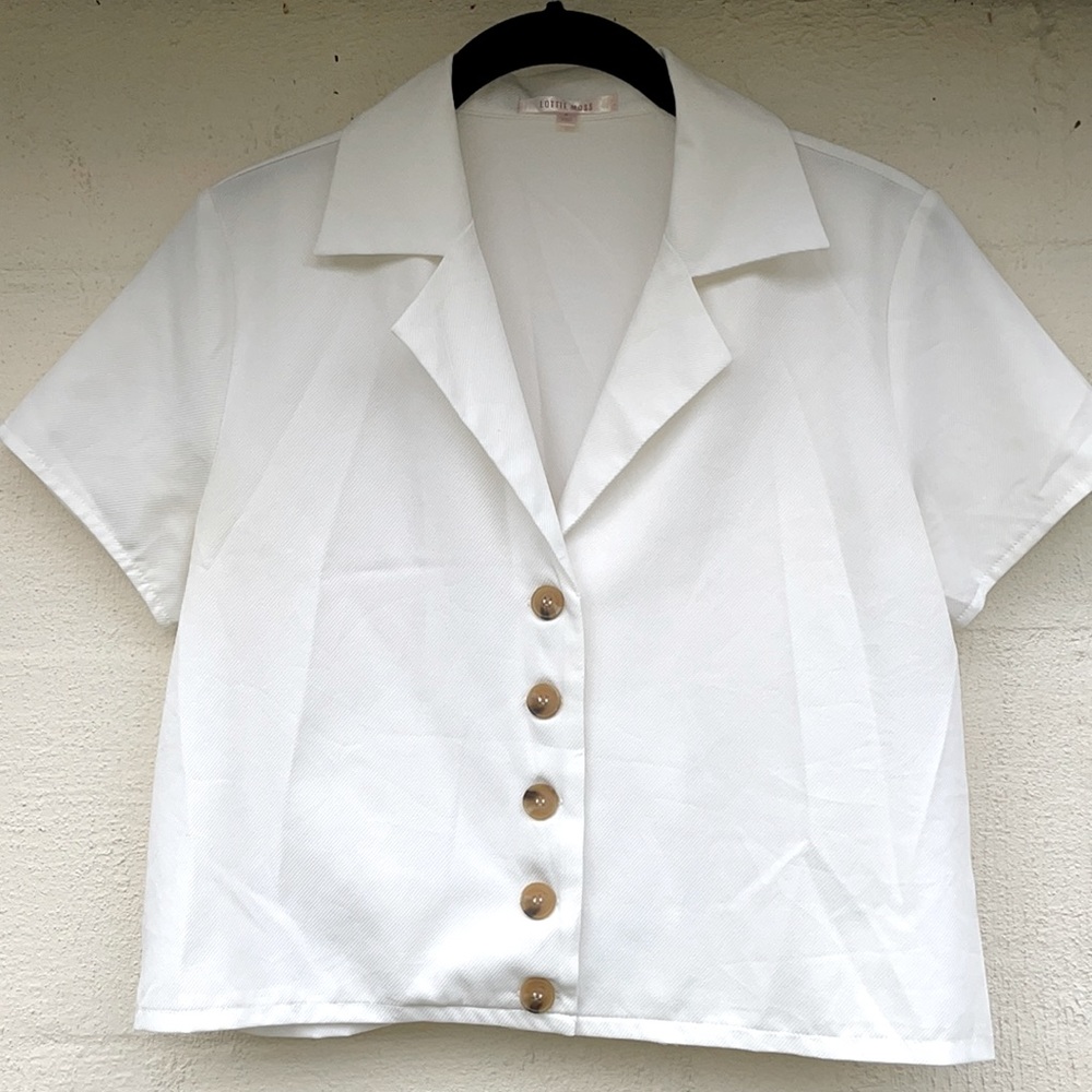 White Cropped Button Down Blouse